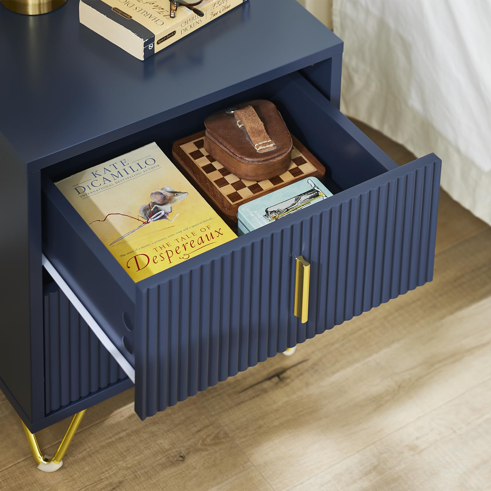 SoBuy Stolik nocny szafka nocna 2 szuflady niebieski 40x40x47 cm FBT115-B