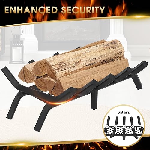 Miniatura 10 de Rejilla de chimenea de 17 pulgadas resistente con retenedor de brasa, rejilla de troncos de fuego de barra de 12 pulgada para chimenea interior,