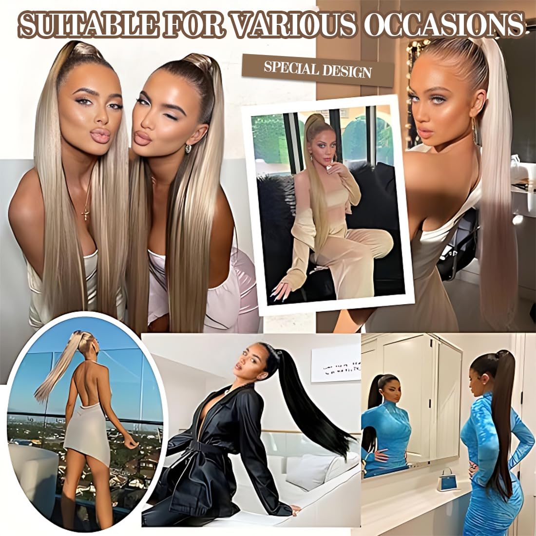 Coleta Postiza Extensiones Pelo, Coleta Postiza Pelo Naturalde De 60 Cm De Largo Cabello Liso, Cabello Sintético Para Mujeres Y Niñas