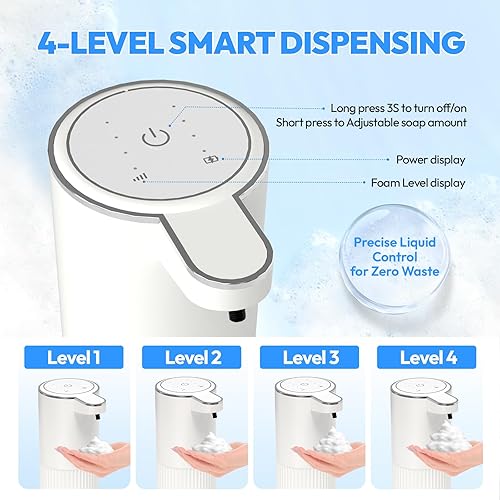 Miniatura 3 de Dispensador automático de jabón, dispensador de jabón de espuma sin contacto, recargable de 12.8 onzas, montado en la pared, inteligente para baño y