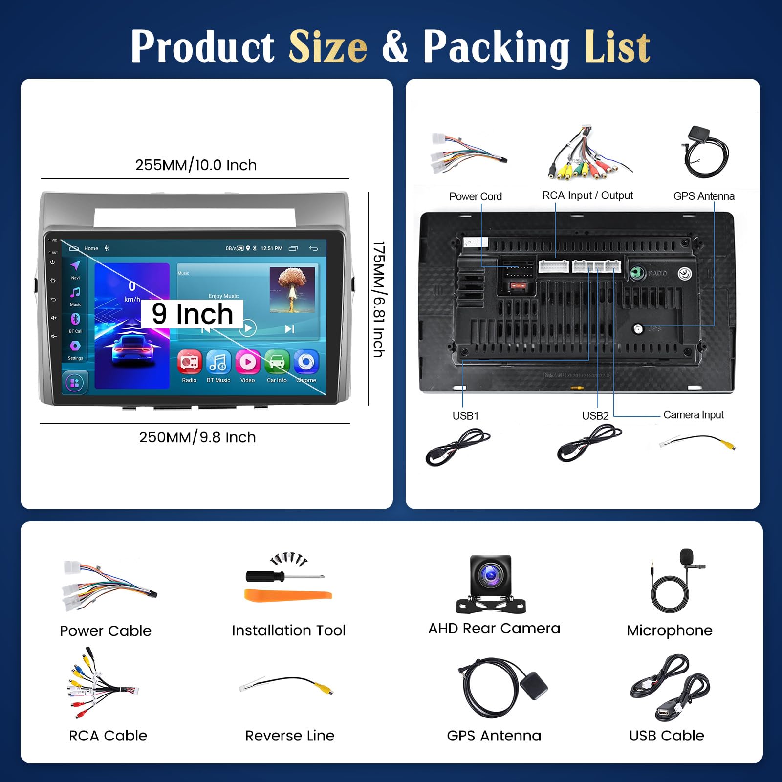 Hikity 2+64GB Android Radio Coche Wireless Carplay para Toyota Corolla Verso AR10 2004-2009, Pantalla Táctil de 9 Pulgadas Autoradio Bluetooth GPS FM/RDS Dab+ Cámara Trasera
