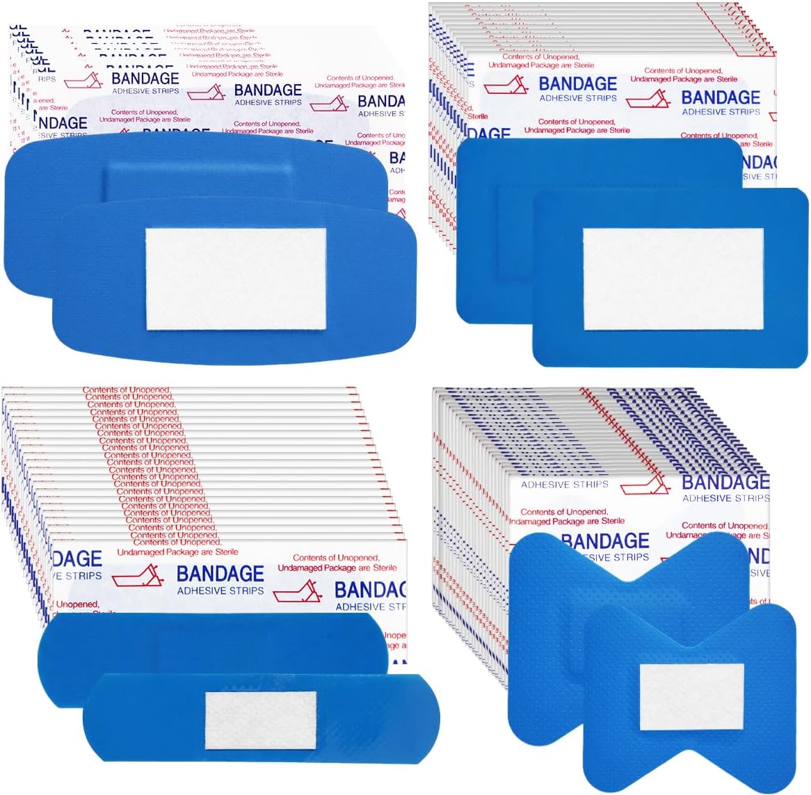 150 vendajes adhesivos azules, vendaje impermeable pequeño detectable por metal con almohadilla antiadherente para primeros auxilios y protección de cuidado de heridas, 4 formas