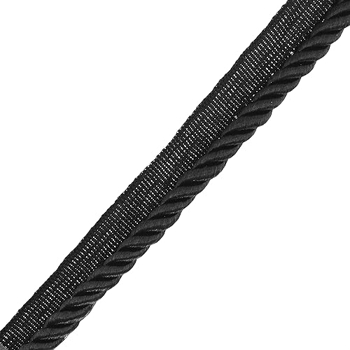 Vista 3 de Mandala Crafts The Yard - Cordón de labio trenzado para almohadas de costura, tapicería, borde de costura (negro)