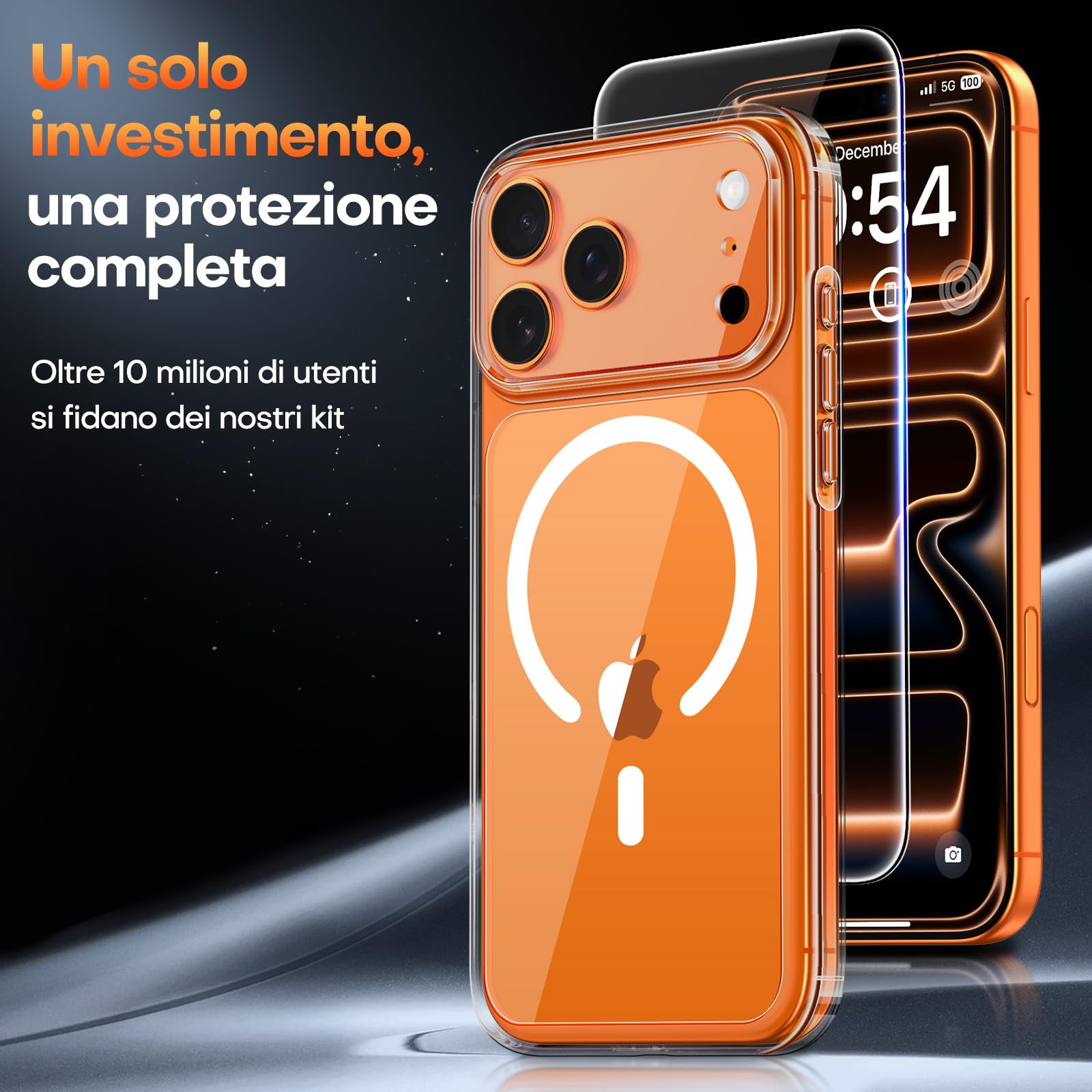 TAURI Cover per iPhone 17 Pro con Pellicola in Vetro Temperato,Protezione Completa della Fotocamera,Trasparente Custodia per Sottile Anticaduta - Trasparente
