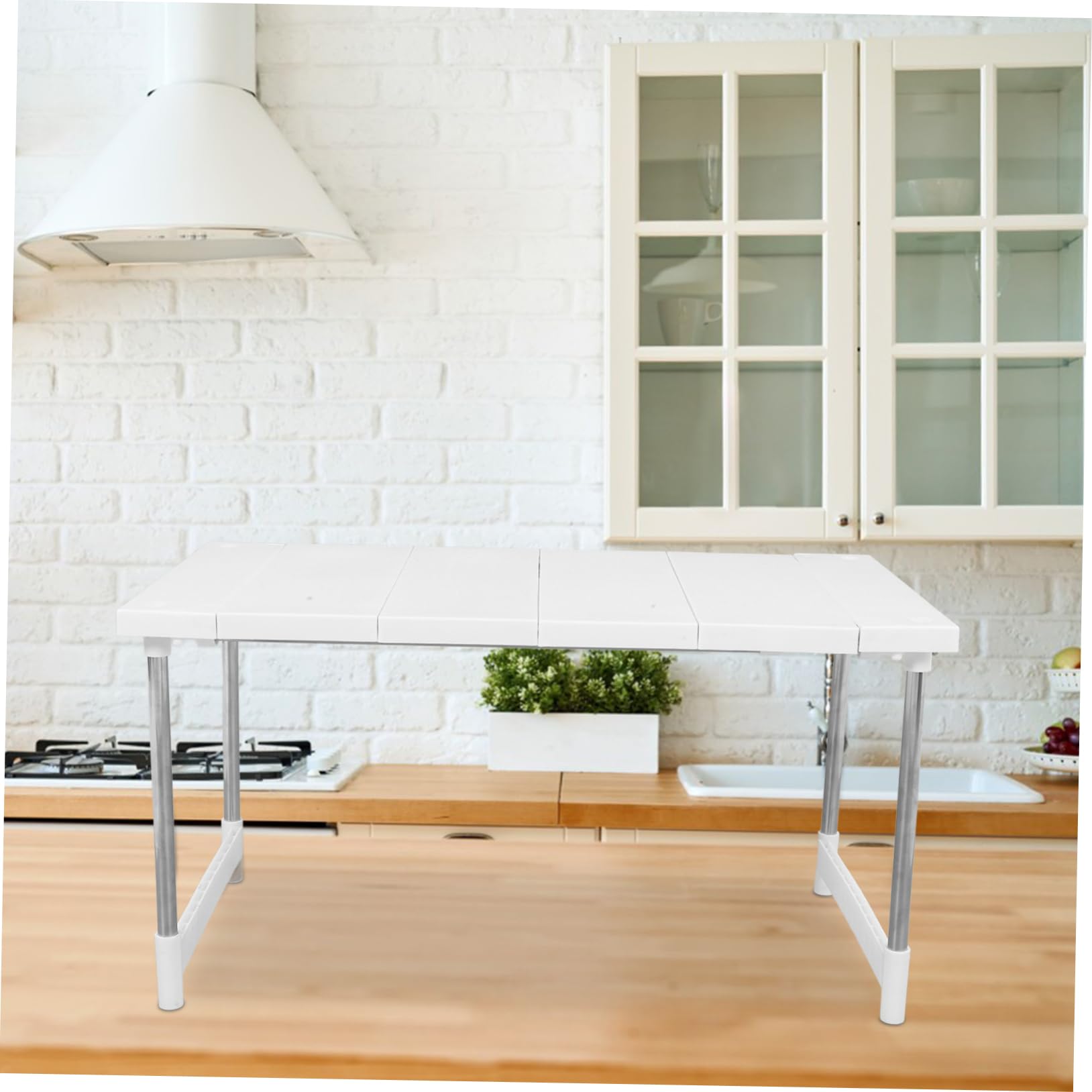 IMIKEYA Organizer Cucina Estensibile Bianco Doppio Ripiano in Acciaio Inossidabile e Superficie Liscia, Lunghezza Regolabile Ganci per Organizzare Utensili e Spezie