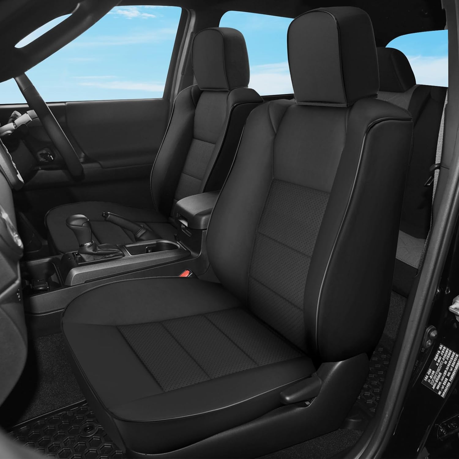 GIANT PANDA Customized Tacoma Full Set Seat Covers for Toyota Tacoma 2005 2006 2007 2008 2009 2010 2011 2012 2013 2014 2015 Crew/Extended/Regular Cab,Front & Rear Accessories,PU Faux Leather (Black) 2005-2015 Full Set Leather?Black?OEM Style