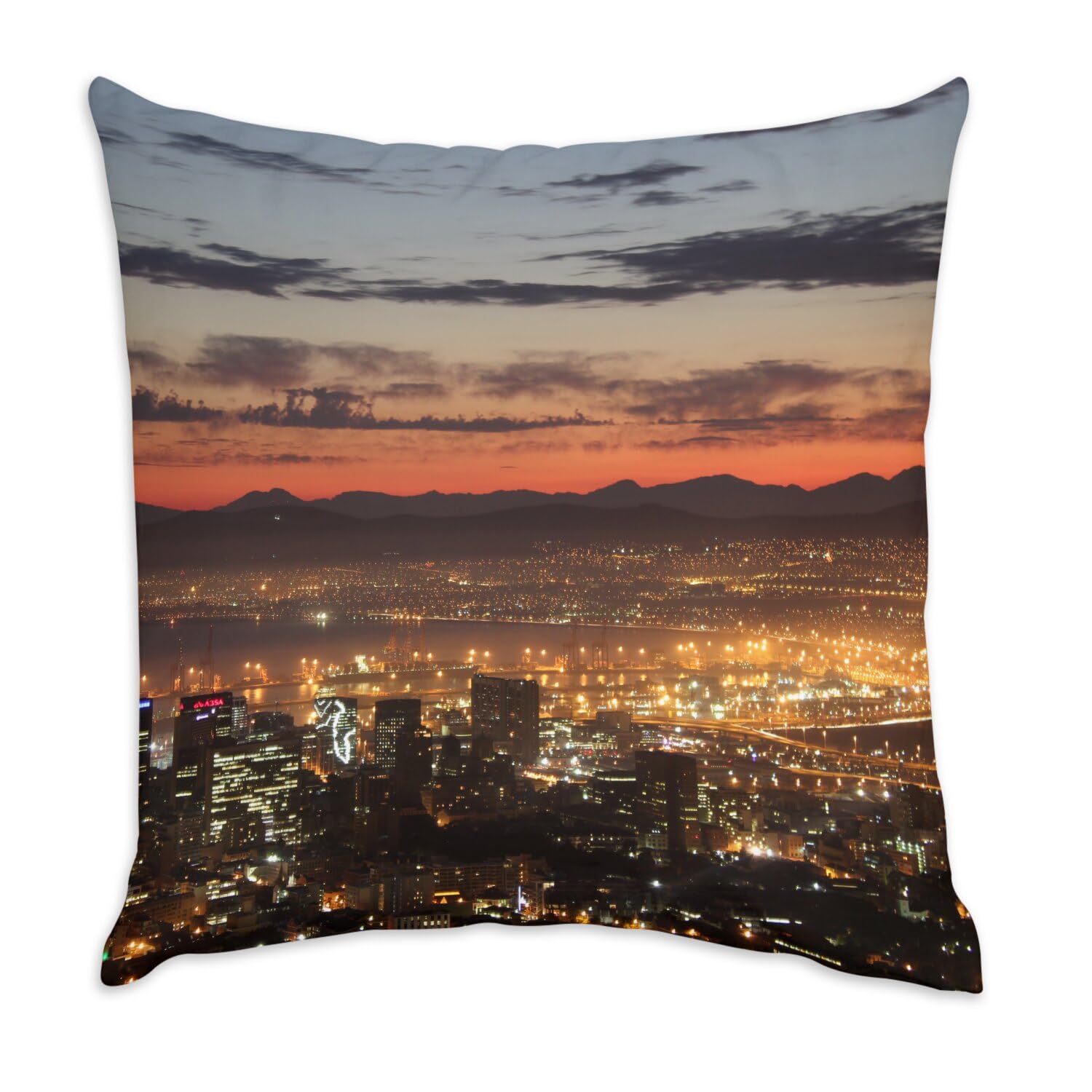 Coussin en Velours Blanc Ville au Coucher du Soleil 40x40 cm