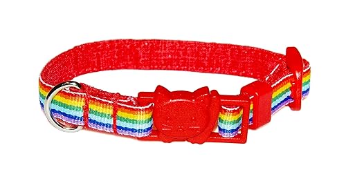 Rainbow Cat Collar - Colorful Ribbon Stripe - 38 Inch Wide - 2 Sizes Adjusts 6 to 8.5 or 7.5 to 12 Inches - Breakaway Safety Buckle (Kitten - 6 to