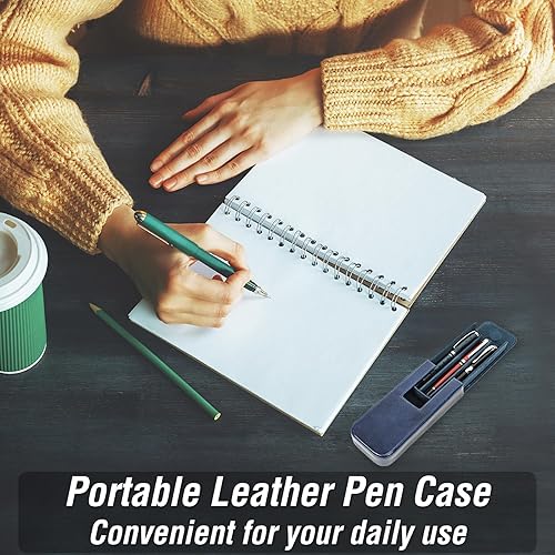 Miniatura 7 de Top Grain - Funda de piel auténtica para 3 bolígrafos estilográficoslápiz, diseño sólido de moda, hecho a mano, cierre magnético con diseño de