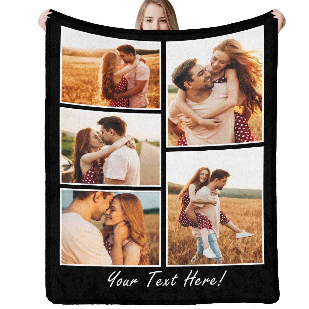 Customized Blanket for Mom Dad,Custom 5 Photos Collage Throw Blanket with Pictures Text for Christmas Personalized Bed Blanket Gifts for Wife Husband Girlfriend Boyfriend,8 Sizes
