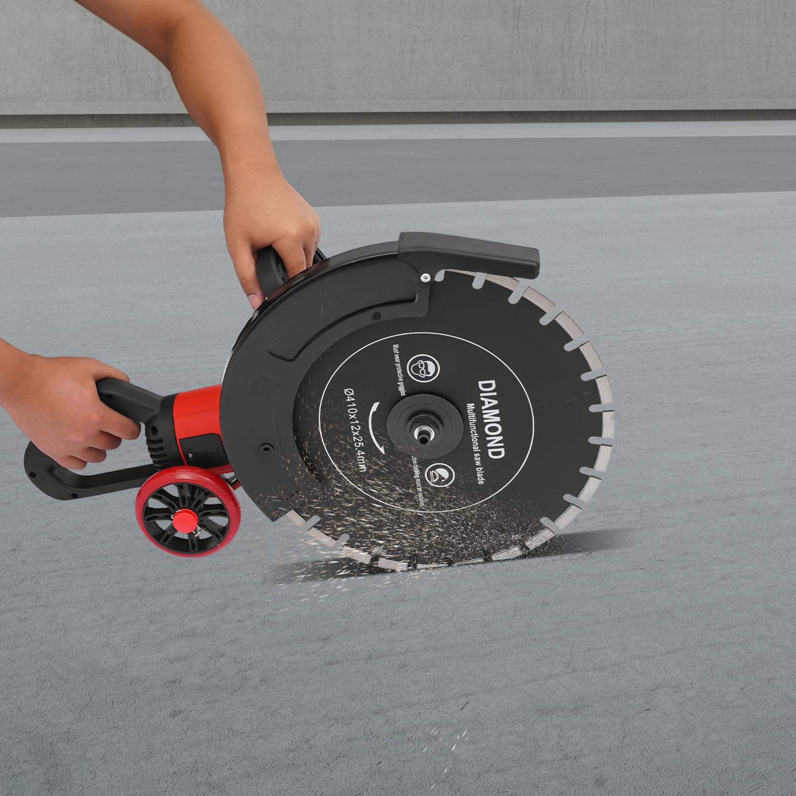 Sega per calcestruzzo, elettrica, 4000 W, 3000 giri/min, con lama diamantata da 410 mm, sega circolare per calcestruzzo, taglio per calcestruzzo, profondità di taglio regolabile 165 mm, sega a pietra
