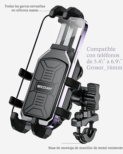 Miniatura 3 de BRCOVAN Soporte para teléfono de motocicleta con amortiguador de vibraciones, soporte anti-sismos para manillar de bicicleta, soporte para teléfono