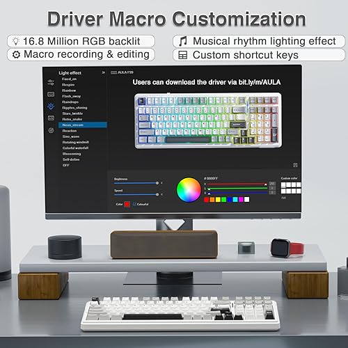 Miniatura 8 de AULA Teclado mecánico inalámbrico F99, triple modo Bluetooth 5.02.4GHzUSB-C, teclado personalizado intercambiable en caliente, interruptores