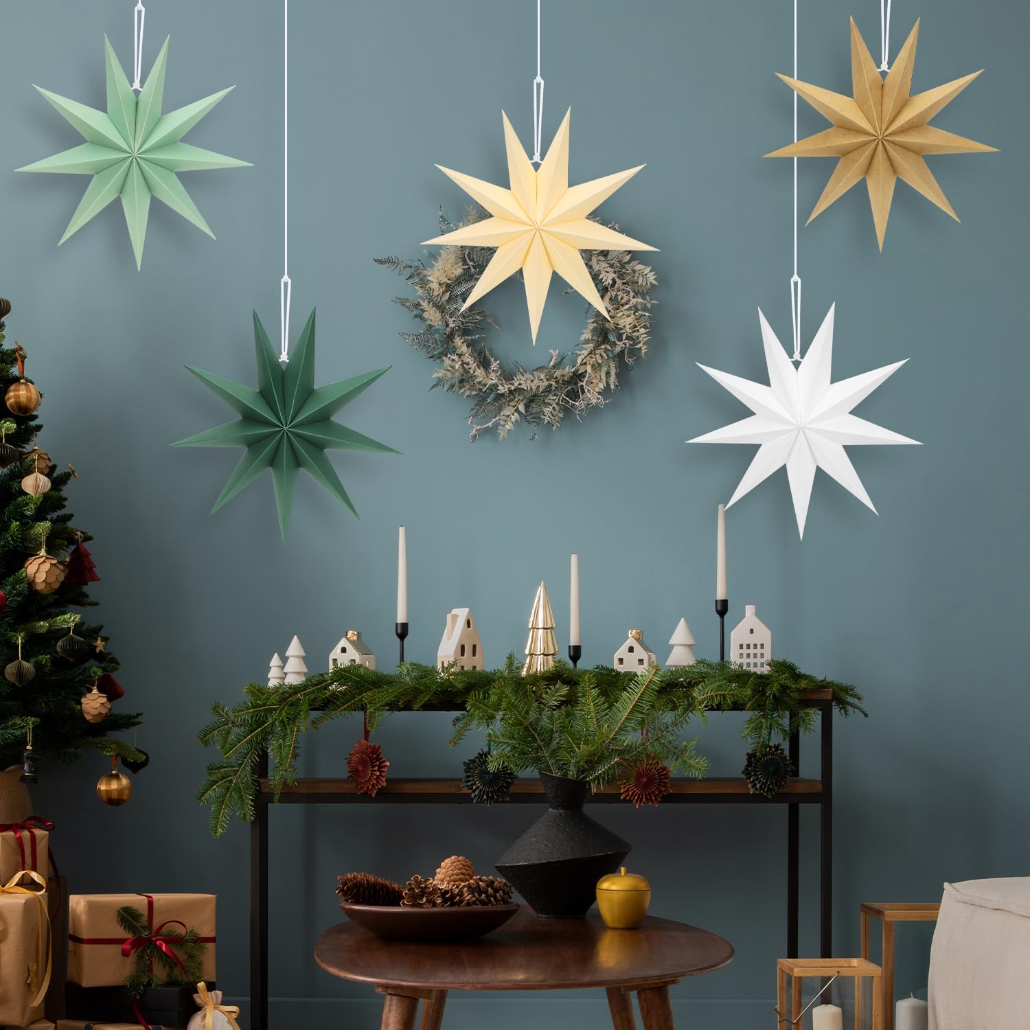 Sterren slinger beige/bruin glitter - Kerst