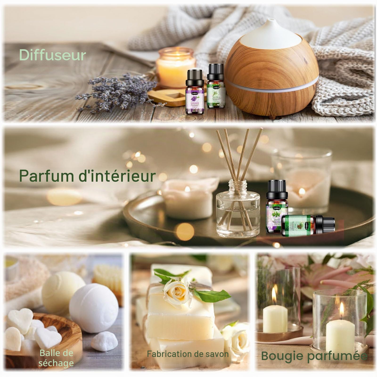Huile Essentielle TOP 48 x 5ML, Huiles Essentielles Naturelle Pour Diffuseur, Massage, DIY Bougie - Lavande, Menthe, Eucalyptus, Orange Douce, Coco, Tea Tree, Citron, Cannelle, Rose, etc.