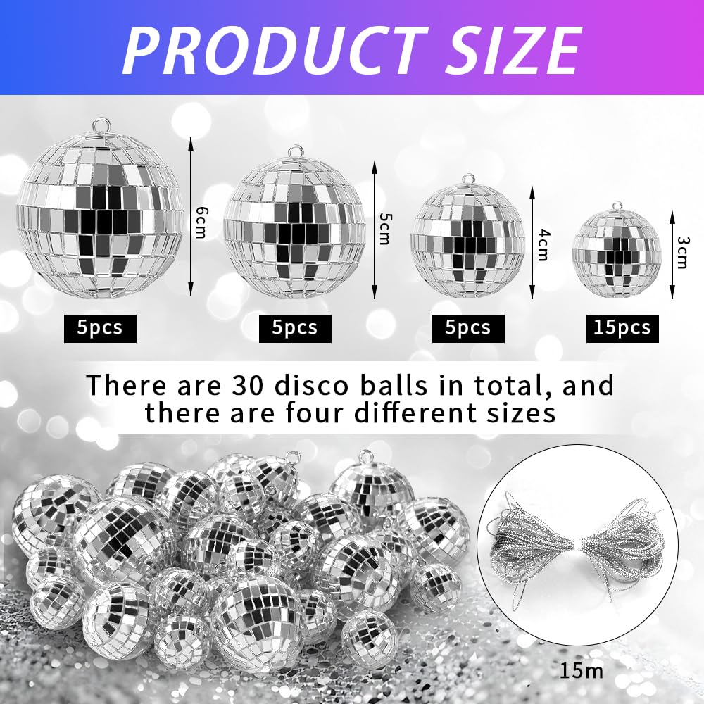 30pezzi Sfere Discoteca Specchio,Palla Discoteca per Festa, Palla Specchio Appendere,sfere argentate,Sfera specchiata, decorazioni natalizie