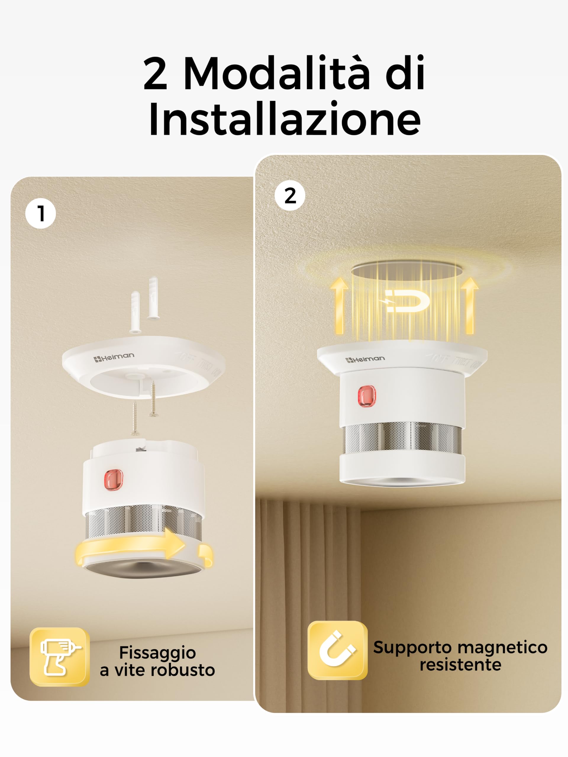 HEIMAN Smart Zigbee - Rilevatore di fumo con supporto magnetico, Smart per Home Assistant ZHA & Z2M (Zigbee 3.0 Hub richiesto), batteria sostituibile da 5 anni, certificato DBI & EN14604, HS1SA-E Plus