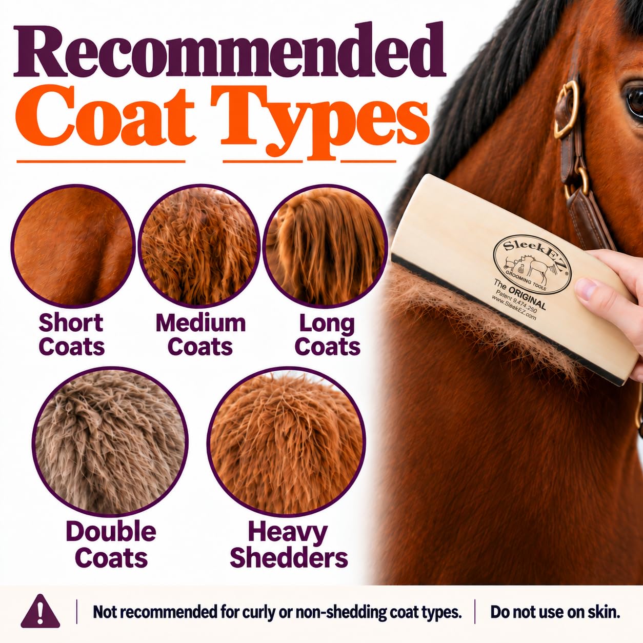 SleekEZ 10 Inch Horse Brush – Patented Horse Shedding Blade Made in USA - Removes Loose Hair & Undercoat - Deshedding Tool for Donkeys, Cows & Large Animals - Helps Reduce Seasonal Shedding view 6