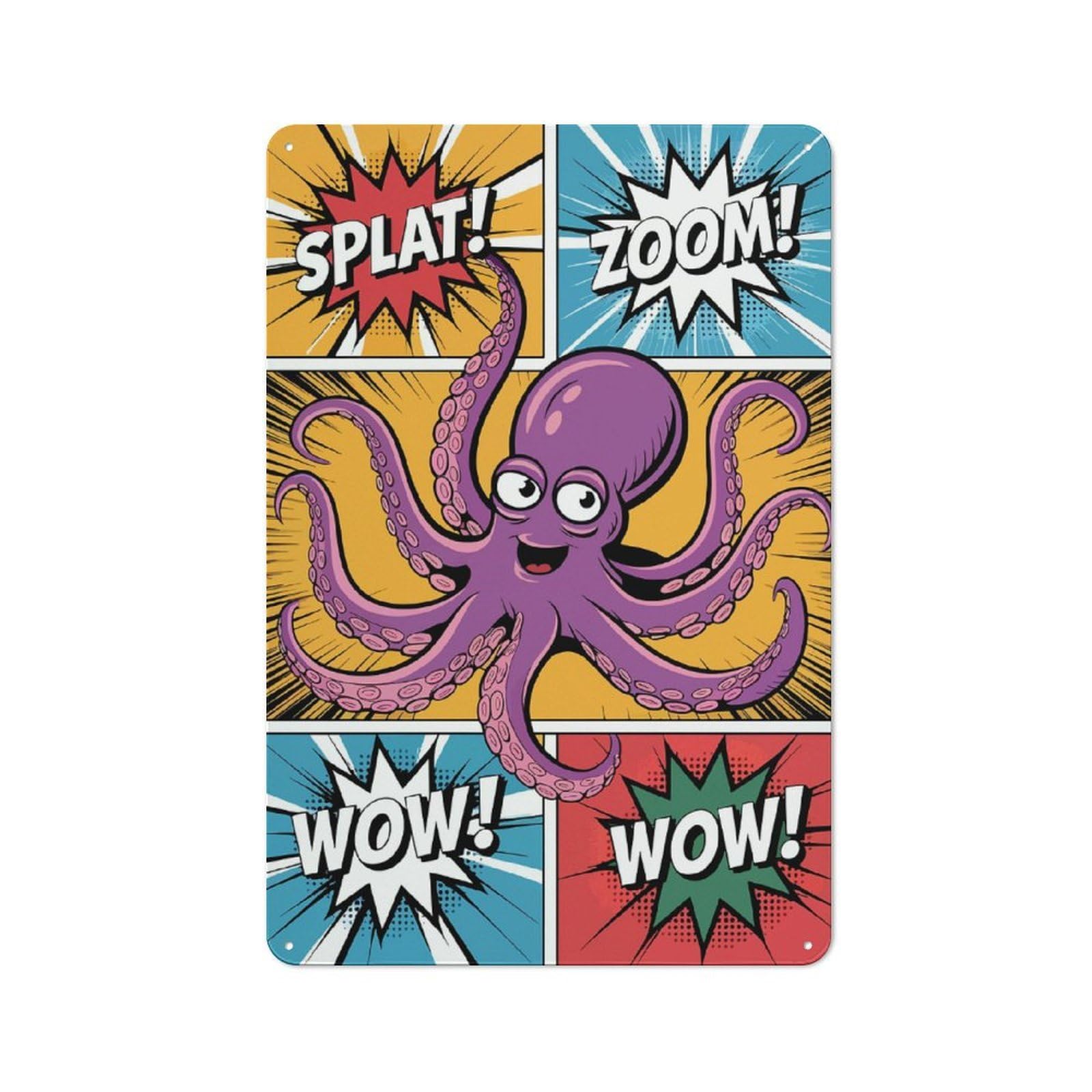 Classic Decorative Tin Plaque 30x20cm Featuring Octopus Comic Art, Novelty Wall Art for Home, Shop, Pub Or Studio Wall