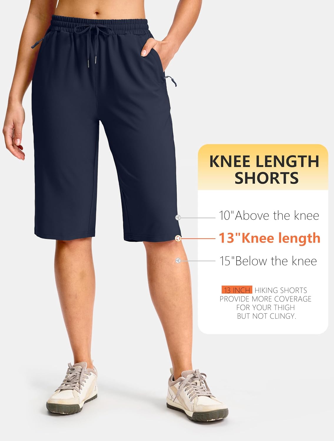 SANTINY Women's 13" Long Hiking Shorts with 3 Zipper Pockets Quick Dry Lightweight Bermuda Knee Length Shorts for Women - Image 3