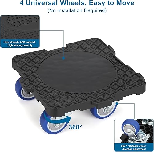 Miniatura 3 de Muevadores de muebles con ruedas, 4 ruedas, plataforma plana pequeña, capacidad de 600 libras, color negro