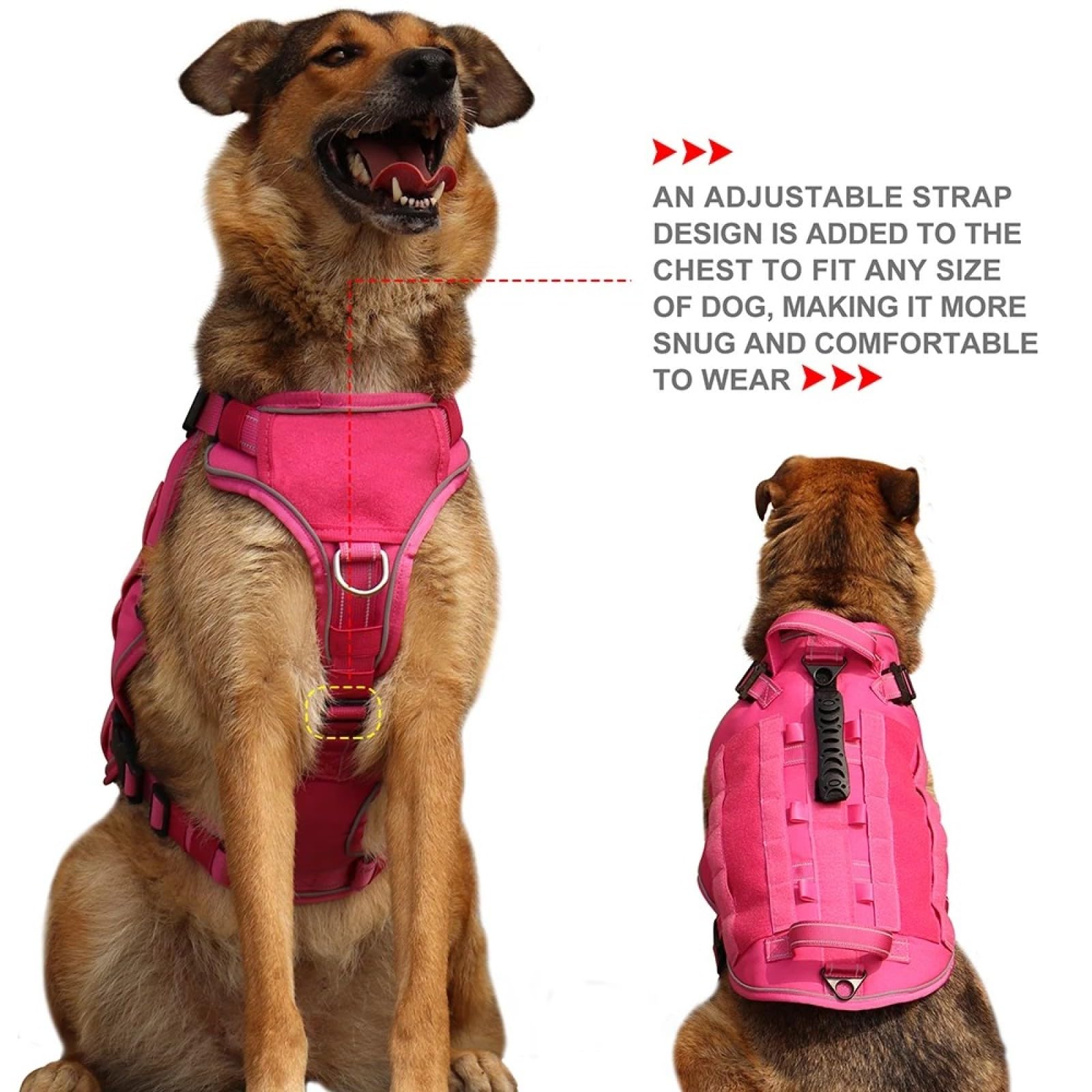 Regolabile Con Maniglia Di Controllo Imbracatura Da Addestramento Tattica Per Cani Militari A Controllo Rapido Nessuna Imbracatura Per Gilet Per Animali Domestici,Rosa,l