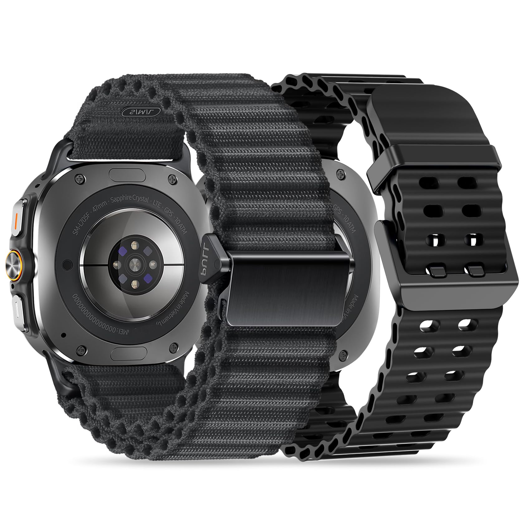 Rugged Trail Loop and Marine Band Compatible with Galaxy Watch Ultra 47mm, 2 Pack Fabric and Silicone Sport Wristband Quick Fit Replacement Strap Compatible for Galaxy Ultra Watch for Women Man