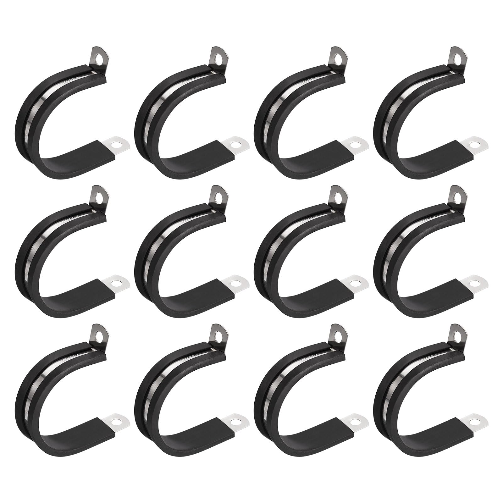 sourcing map 12Pcs 1-1/2 Inch(38mm) Cable Clamp 304 Stainless Steel Rubber Cushioned Insulated Clamp R Shape Metal Clamp for Tube Pipe Wire