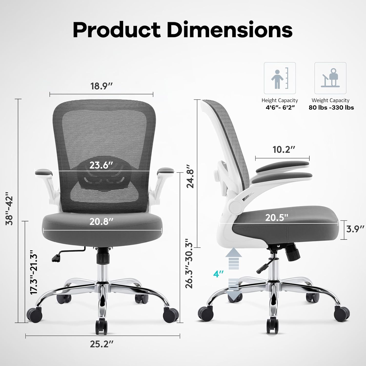 Office Chair,Ergonomic Mesh Desk Chair with Adjustable Lumbar Support,Computer Chair with Flip-up Armrests, Rolling Executive Chairs, Home Office Chair(Grey) Grey Sponge Seat