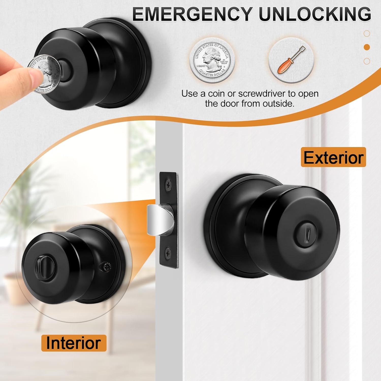 追跡付★Probrico 楕円形通路ドアノブ ブラック クローゼットドアノブ 室内ドアノブ ロックなし 屋内卵型