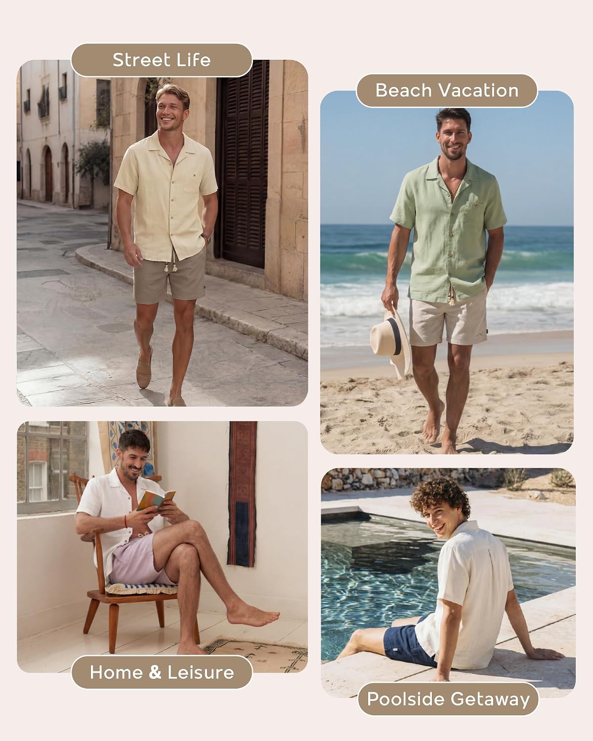 maamgic 100% Linen Shirts for Men, Mens Short Sleeve Button Down Shirt, Cuban Collar Beach Vacation Casual Summer Shirt