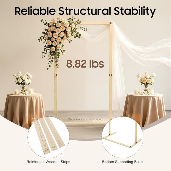 7FT Wooden Wedding Arch for Ceremony, Wedding Arch Backdrop Stand, Wood Arch Wedding Arbor, Square Wooden Stand, Elegant Backdrop Flowers Frame Stand for Wedding Decor (Wood Color, Rectangular)