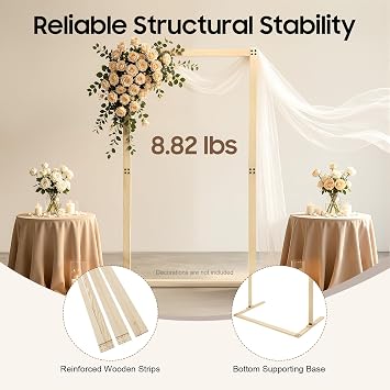 7FT Wooden Wedding Arch for Ceremony, Wedding Arch Backdrop Stand, Wood Arch Wedding Arbor, Square Wooden Stand, Elegant Backdrop Flowers Frame Stand for Wedding Decor (Wood Color, Rectangular)