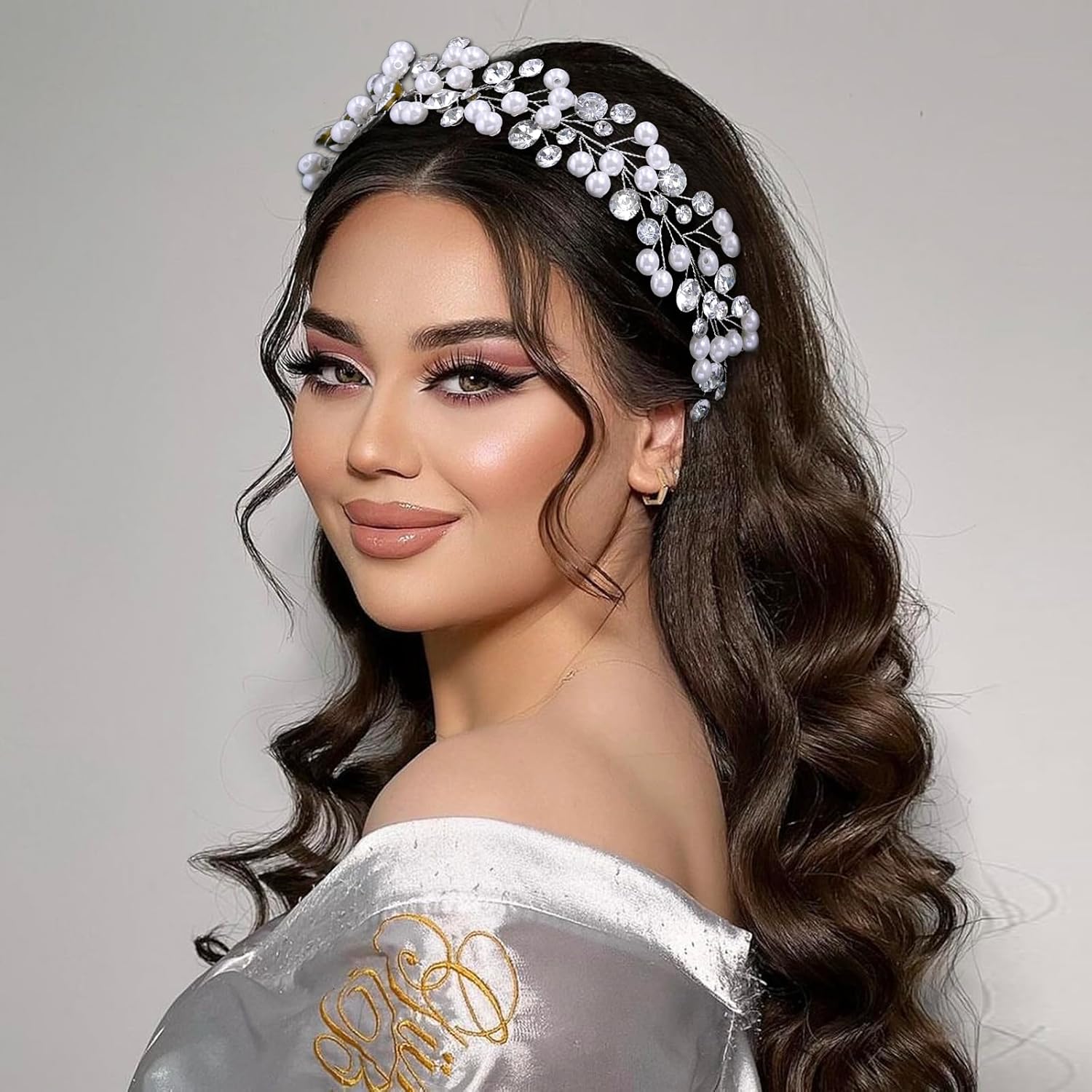 Pearl and Rhinestone Bridal Headband for Wedding Crystal Hairband Hair Accessories Wedding Bridal Head Piece for Women