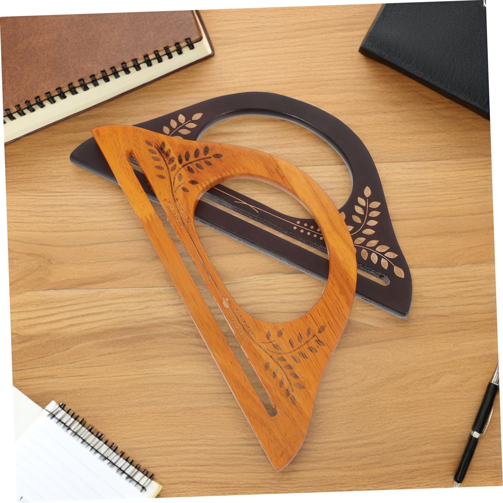Housoutil 4 Piezas Mangos de Madera para Bolsos con Diseño D Asas Resistentes para Bolsos de Crochet y Costura Accesorios de Repuesto Mango Artesanal Decorativo