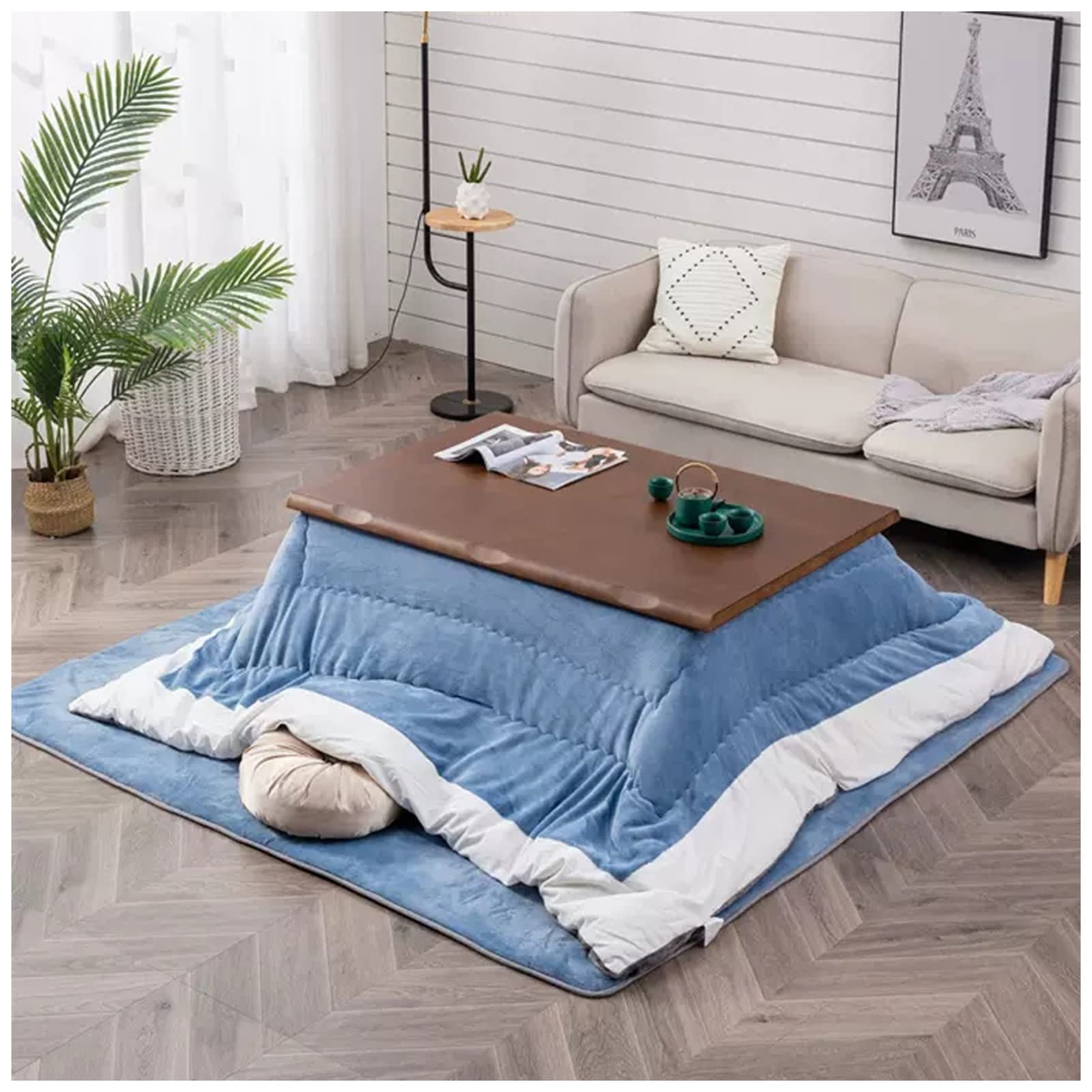 Stół grzewczy Stół z piecem Tatami Zestaw stołowy z ogrzewaniem Okno wykuszowe Stolik kawowo-herbaciany Stół grzewczy + kołdra + dywan + grzejnik，H-120x80x45cm