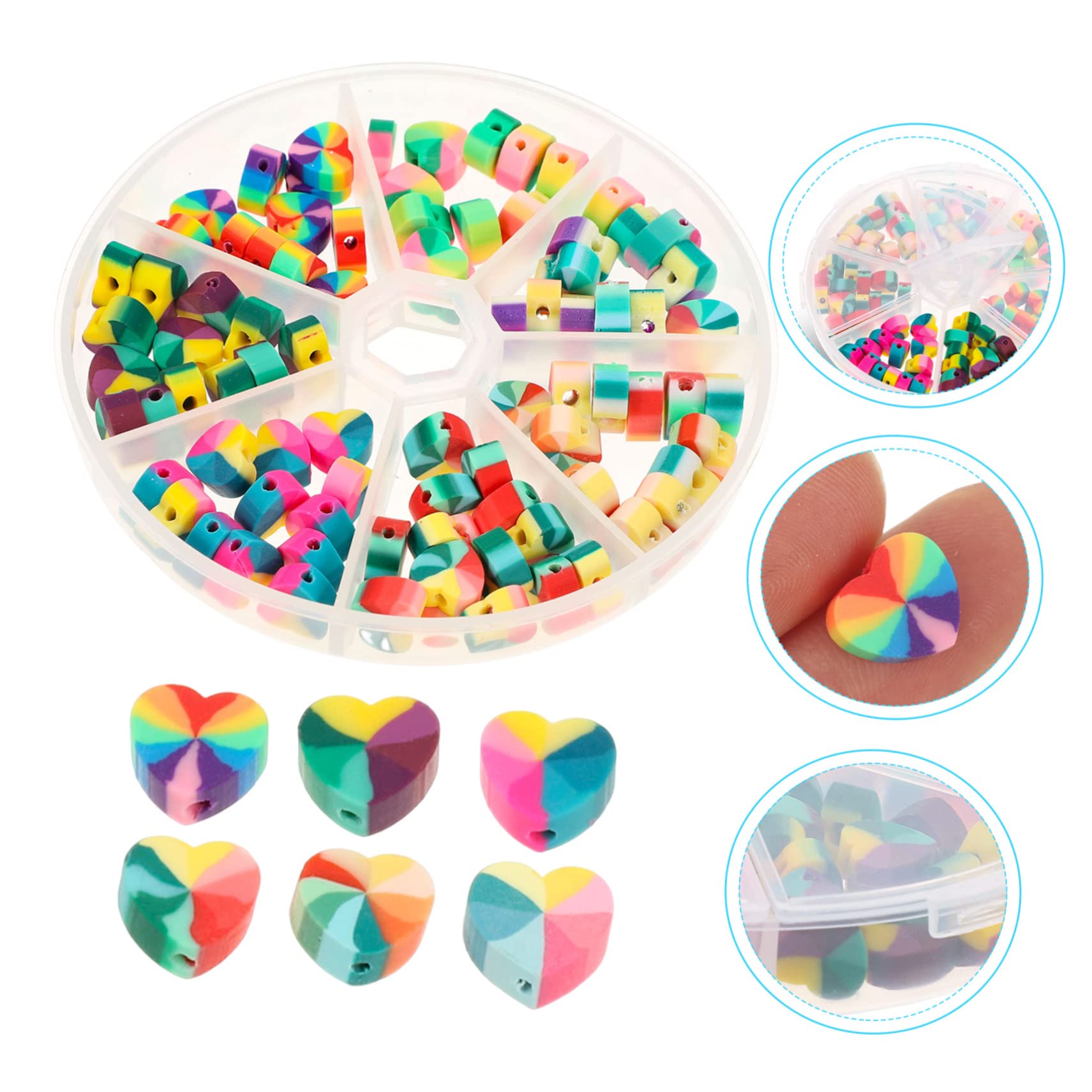 OSALADI 3 Boxen Regenbogen Liebesperlen Spacer Schmuck Herz Groß Für Schlüssel Schnell Diy-perlen Abstandsperlen Zum Basteln Polymer-ton