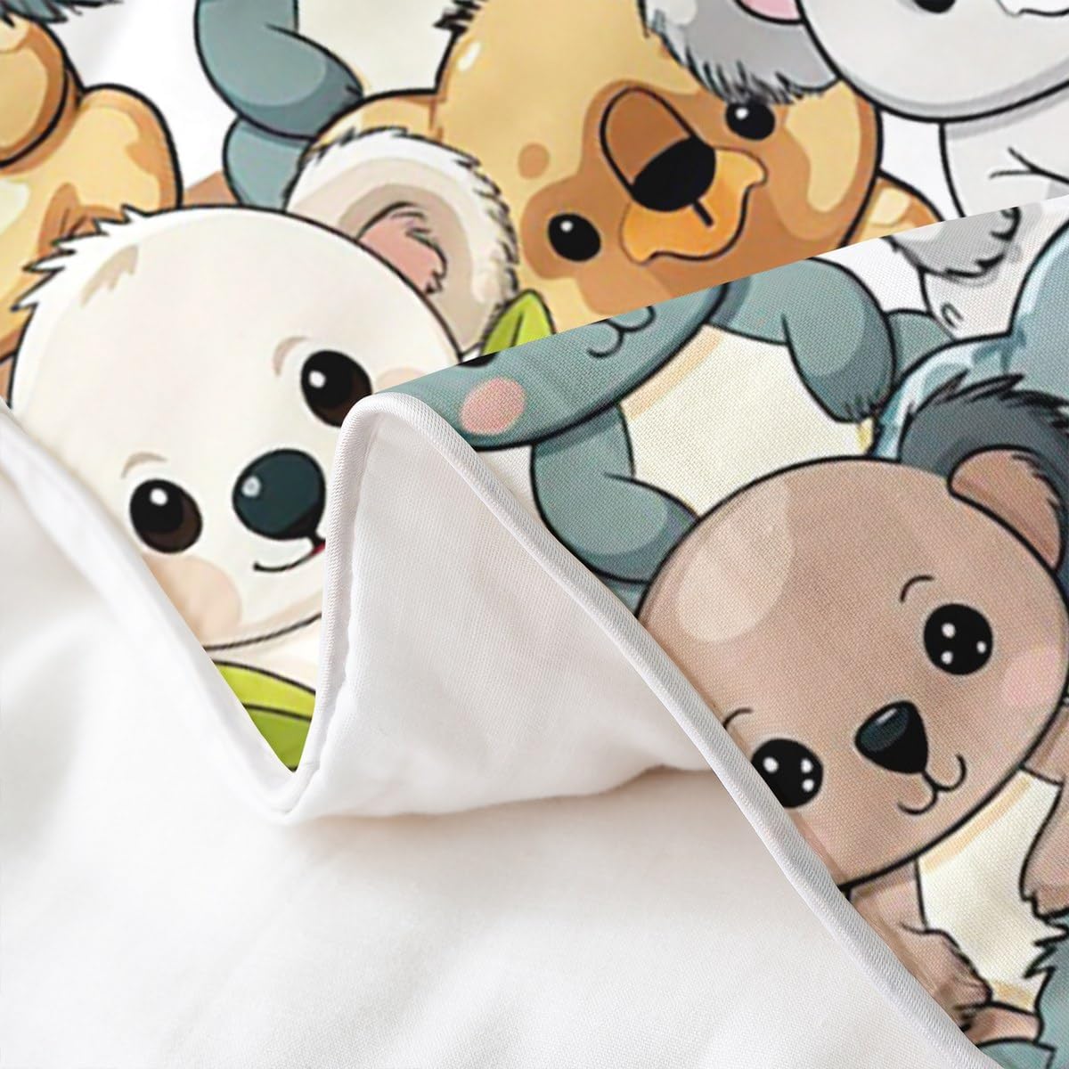 Feelyou Koala Comforter Cover Set Twin Size Kawaii Koala Print Bedding Set for Boys Girls Children Cartoon 100% Cotton Duvet Cover Animal Bedspread Cover