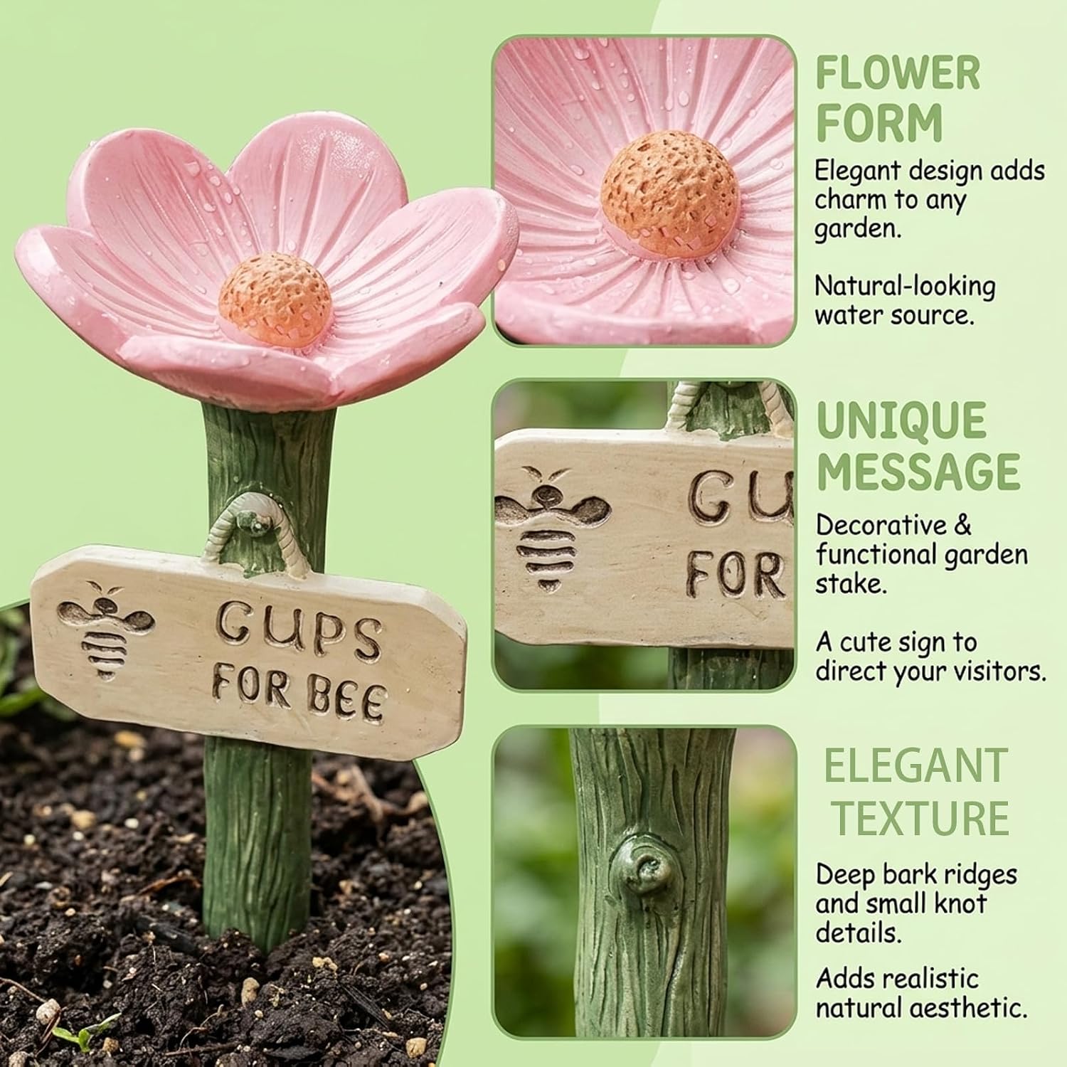 Bee Watering Station for Garden, Flower-Shaped Bee Watering Station, Bee Cups for Garden with Bee Bath Design, Bee Watering Station for Outdoor Use, Pink Flower Bee Waterer image 3