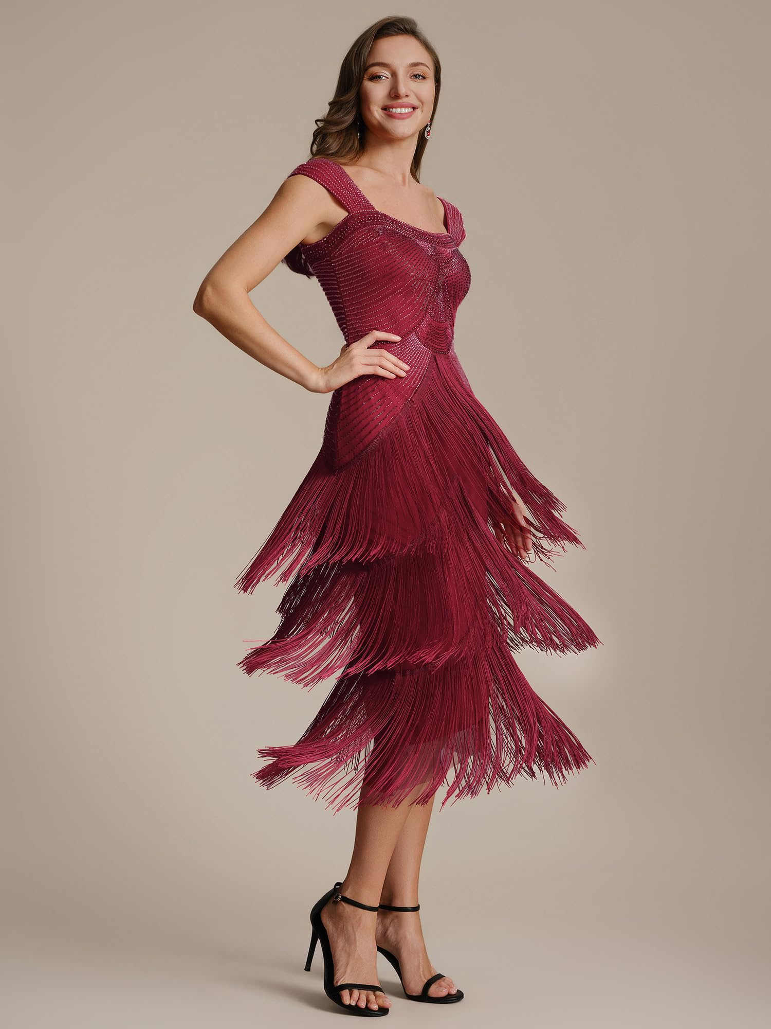 Ever-Pretty Abito Vintage Flapper 1920s con Paillettes e Frange, Donna Cocktail EG02683