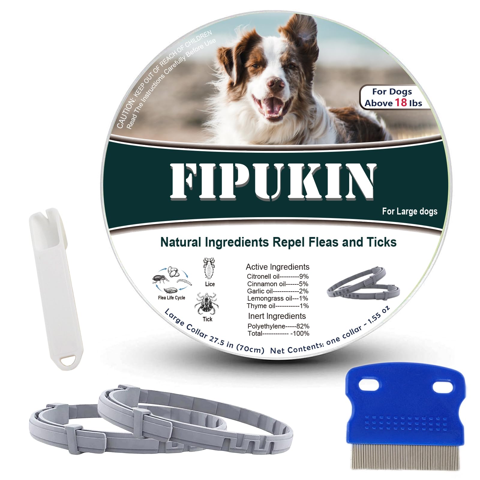 Flea and Tick Collar for Dog, Natural and Safe Flea and Tick Collar for Large Dogs, 2×8 Months Protection, Waterproof, One Size Fits All, Charity, 2-Pack