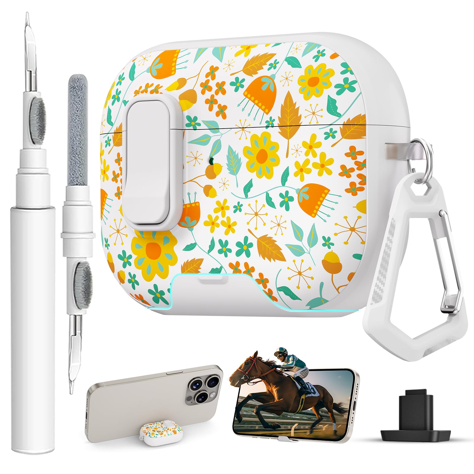 for AirPods Pro 3 Case with Lock &amp; Phone Stand,Cute Floral Pattern Style