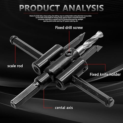 Miniatura 3 de Broca de corte circular de sierra de agujero ajustable de 1-316 a 4-34 pulgadas, broca de corte redondo para carpintería, 1.181-4.724 in