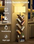 6 Tier Tree Bookshelf with Light & Remote, Dimmable Tall Floor Standing Book Shelf, Narrow Wood Bookcase for Books/CDs, Small Book Organizer Shelves for Bedroom, Living Room, Office