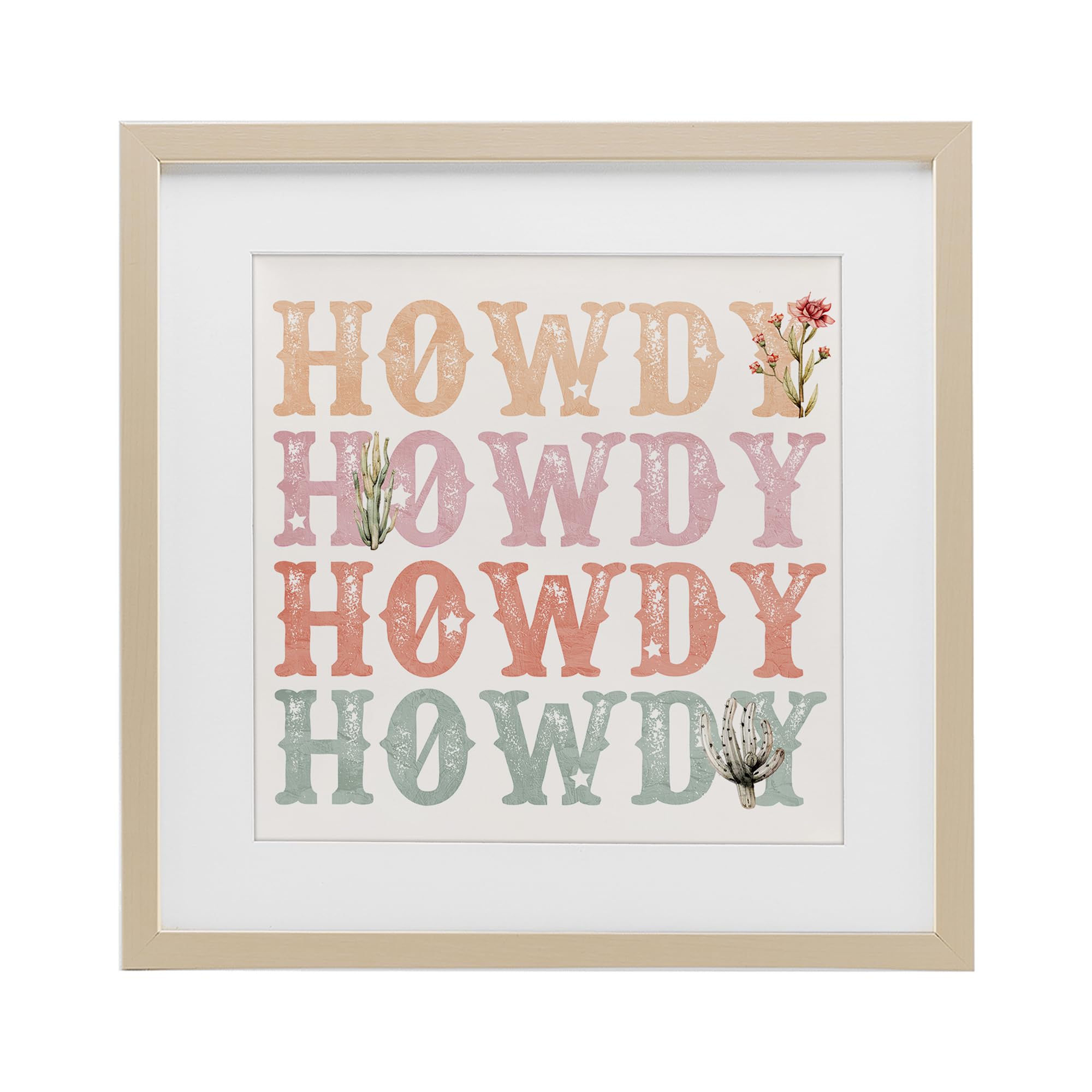 Cadre vintage Howdy Rainbow 33x33 cm | Décoration murale bois verre