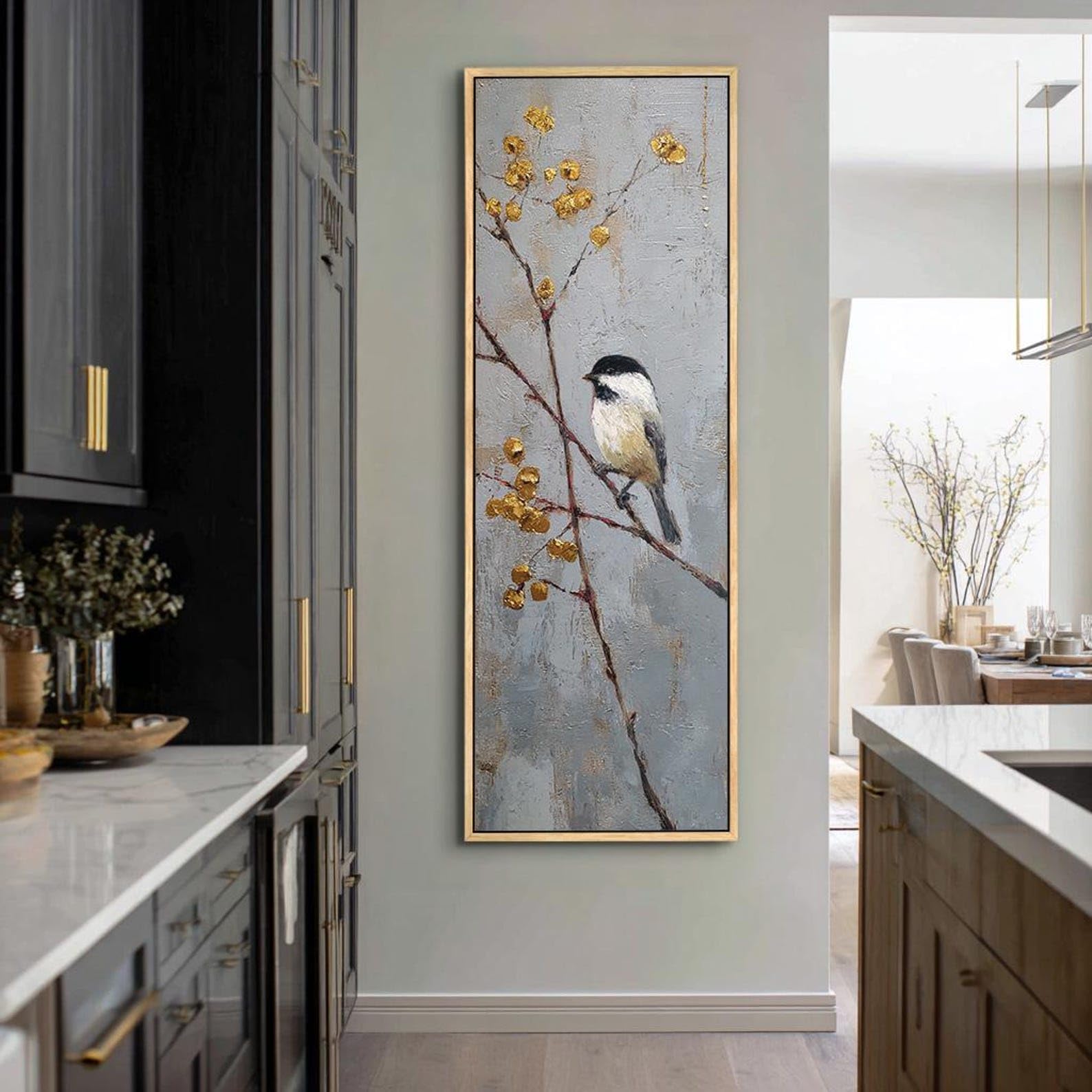 XINBAO Bird Canvas Wall Art, Tall Thin Vertical Art Piece, Bird Paint, Abstract Animals Bird Prints, Large Vertical Painting(70x210cm/Inner Frame)