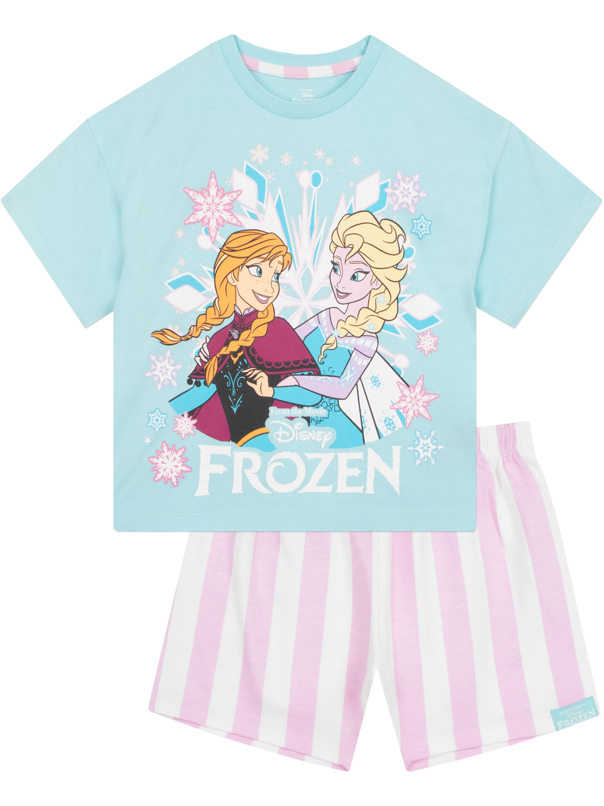 Disney Frozen Pyjama avec Anna Et Elsa, Pyjama Coton Enfant Fille Été avec Short Rayé