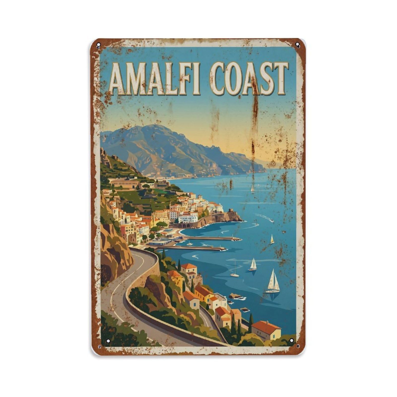 Vintage Travel Overlook Italy Scenic Metal Tin Sign Plaque Wall Decor for Cafe, Club Bar, Office, Home Garden Metal Poster 8x12Inch