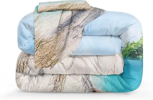 Miniatura 7 de MOVE OVER Juego de edredón azul océano, juego de ropa de cama costera tamaño King, juego de edredón de 3 piezas con temática de playa, gaviota