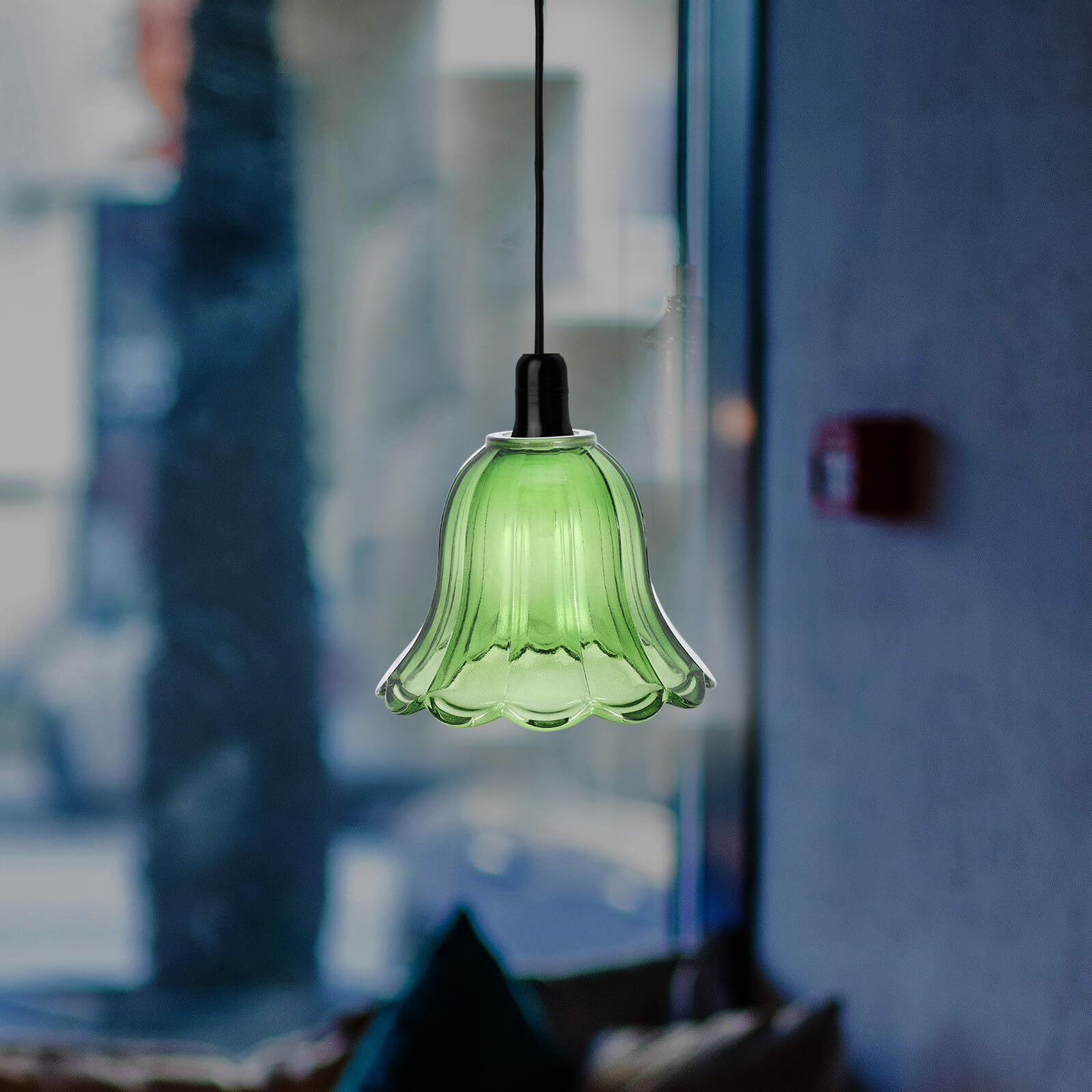Abat-jour en Verre Vert 140x100 Mm, Petit Abat-jour Tulipe pour Lampe de Table Suspendre, Abat-jour Résistant Haute Température, Remplacement Abat-jour Décoratif pour Éclairage